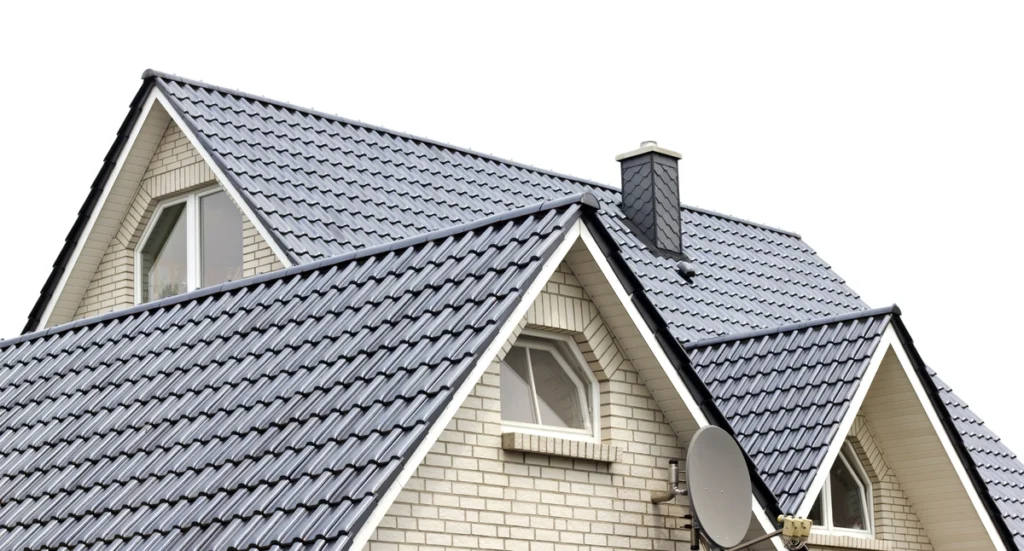 black roofing on a light brick home